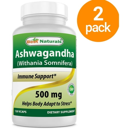 2 Pack - Best Naturals Ashwagandha Capsules for Relaxing Stress and Mood, 500 mg, 120 Count ( Total 240 (Best Ashwagandha Supplement 2019)