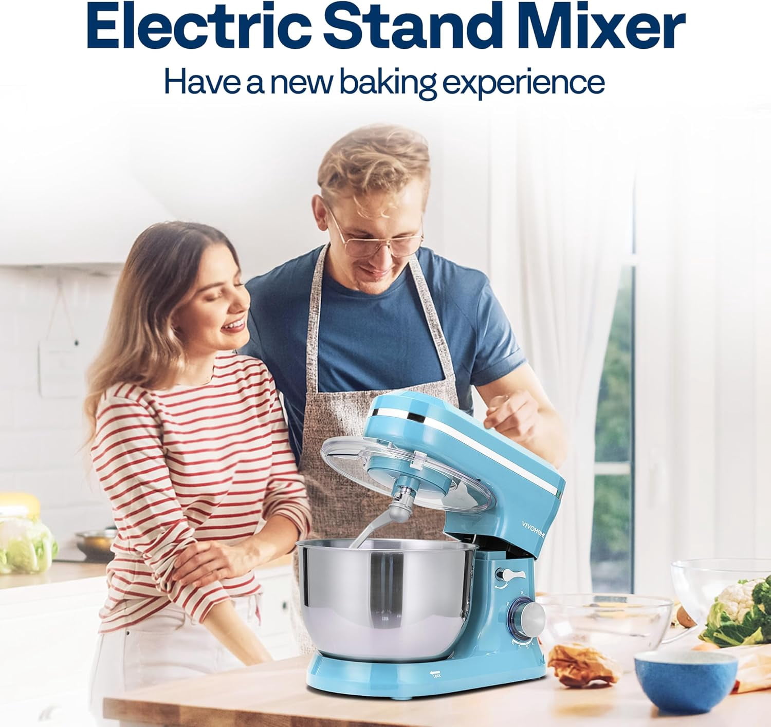 SPECSTAR 4.75 Quart Stand Mixer, 8 Speed Kitchen Electric Food Mixer, Household Stand Mixer for Baking, Cake, Bread with Beater, Dough Hook, Wire Whip and Egg Separator, Blue