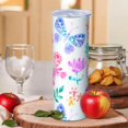 thumbnail image 2 of Butterfly 20 Oz Stainless Steel Skinny Tumbler – Vacuum Insulated Slim Travel Cup with Lid & Stainless Steel Straw, 360° Full Wrap Printed Tumbler for Home, Office & Outdoor Use, Spring, 2 of 6