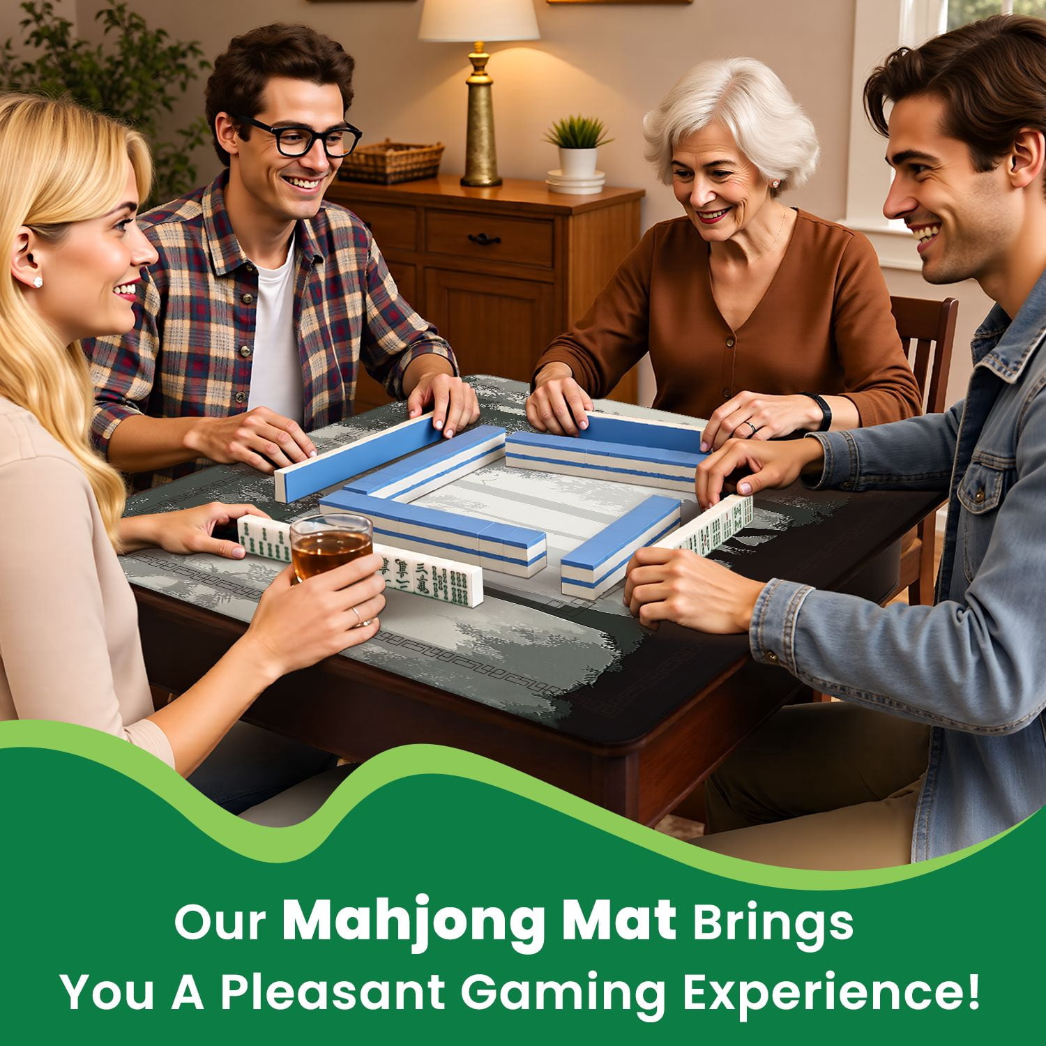Mahjong Mat 31.5" x 31.5" Seamless horizontal Mother bear little bear Non-Slip Noise Reduction American Mahjong Tiles Table Cover for Dominoes Poker Card Board Games Gift