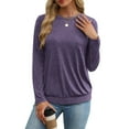 thumbnail image 4 of AherBiu Womens Tops Long Sleeve Basic T Shirts Crewneck Comfy Solid Color Top Tees Blouse, 4 of 7