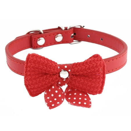 Single Pin Buckle Bow Bowknot Detail Pet Dog Kitty Collar 27-33cm Red