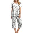 thumbnail image 5 of felwors Women's Capri Pajama Sets Floral Print Short Sleeve Sleepwear Top and Capri Pants 2 Piece Loungewear with Pockets White, M, 5 of 7