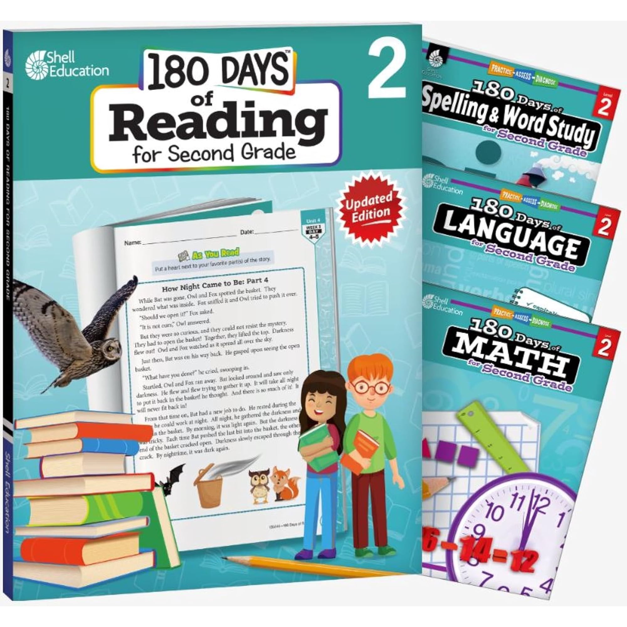 180 Days™: Reading, Spelling, Language, & Math Grade 2: 4-Book Set