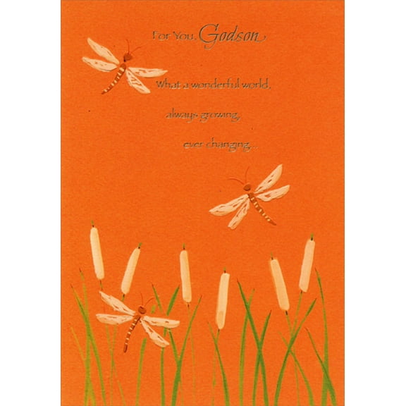 Designer Greetings Three Dragonflies on Orange Father's Day Card for Godson