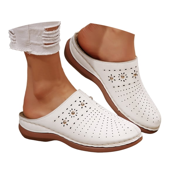 Mepaouo Sabots à Bout Fermé pour Femmes, Mules à Enfiler, Sandales, Soutien de Voûte Plantaire Confortable, Chaussures Plates Décontractées