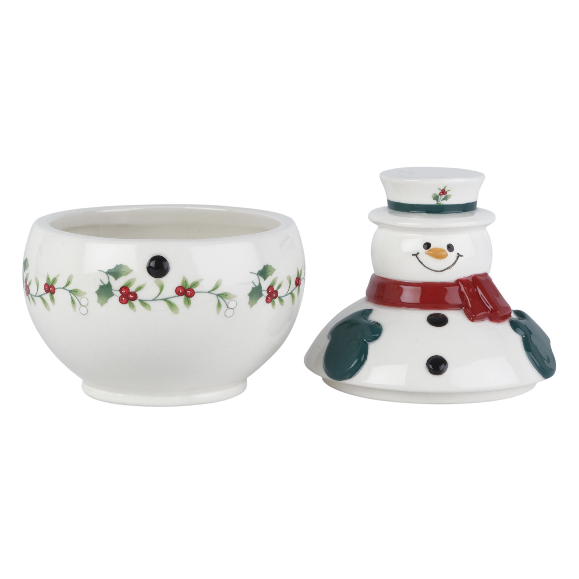 Pfaltzgraff Winterberry Dolomite 5 in Snowman Covered Serving Bowl