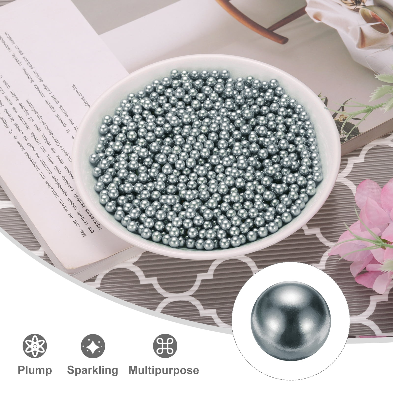 Unique Bargains Durable Faux Pearl for Crafting No Hole Pearls for Vase Fillers Dark Gray
