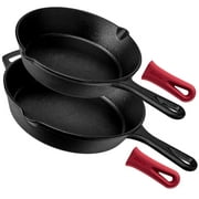 Pre-Seasoned Cast Iron Skillet 2-Piece Set (8-Inch and 10-Inch) Oven Safe Cookware - 2 Heat-Resistant Holders - Indoor and Outdoor Use - Grill, Stovetop, Induction Safe…