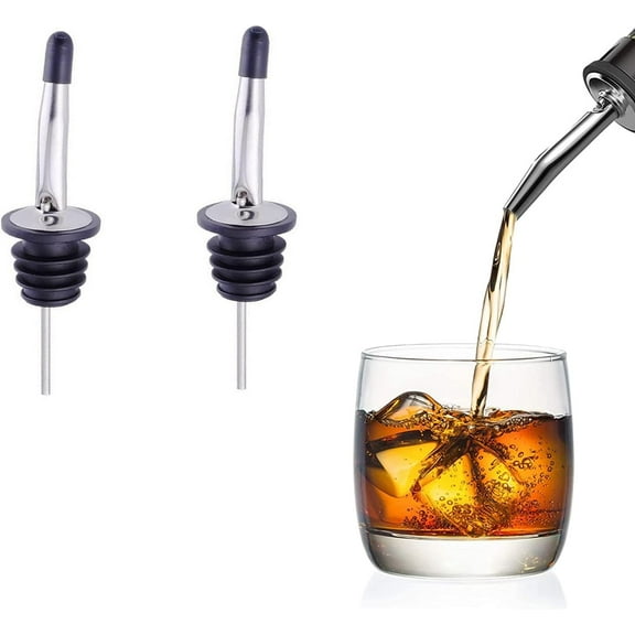 Liquor Pourer,2PCS Bottle Pourers for Spirits Leakproof Bottle Pourers Stainless Steel Freeflow Liquor Wine Pourer Tapered Spout with Silicon Dust Caps for Olive Oil Coffee Syrup Vinegar Bottles.