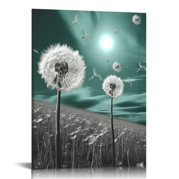 MLJA Dandelion Wall Art Painting Bathroom Decor Wall Art 16x20 Canvas Print Picture for Living Room White Flower Flora Home Bedroom Decoration Modern Framed Artwork Decor
