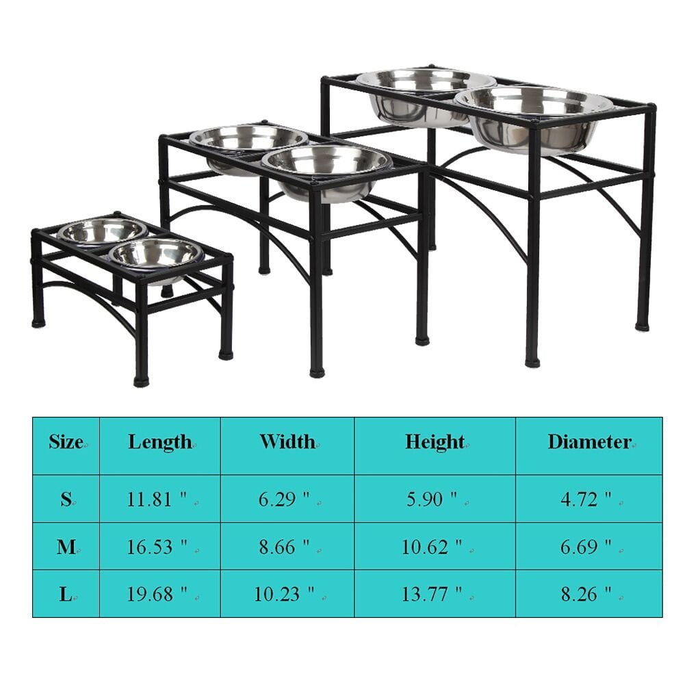 Dazone Elevated Dog & Cat Feeder - Double Bowl Raised Stand + Extra Two Stainless Steel Bowls, Washable - Perfect for Water, Food or Treats (S:1 pint & 5.90＂H)