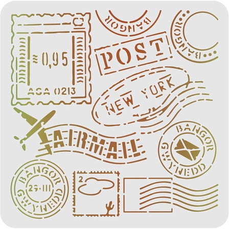 Postal Stencils Decoration Template 11.8x11.8 inch Plastic Post New York Words Stencils Square Reusable Stencils for Painting on Wood Floor Wall and Fabric