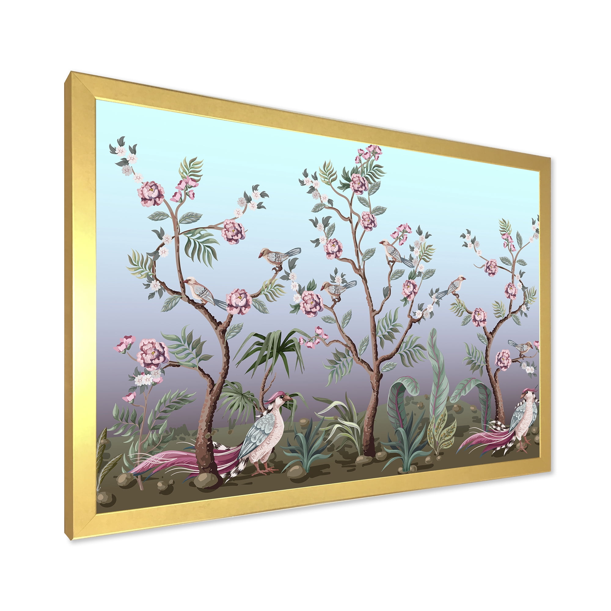 Designart 'Chinoiserie With Peonies and Birds II' Traditional Framed Art Print