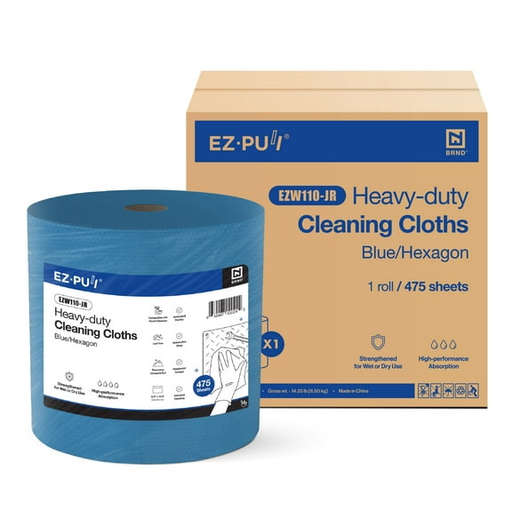 EZbrnd Heavy-Duty Cleaning Cloths Towels, Jumbo Roll, Blue Shop Towels, 475sheets/roll [X80]