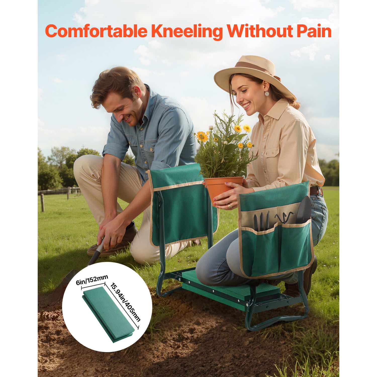 KFFKFF Outdoor Seating and Kneeler, 6-inch Broad Cushion, Robust Outdoor Kneeling Bench, Collapsible Gardening Chair with Dual Equipment Pouches, Alleviates Knee & Spinal Discomfort