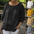 thumbnail image 1 of QIPOPIQ Women's Cotton Linen Round Collar Boxy Top Patchwork Blouses Clearance, 1 of 7