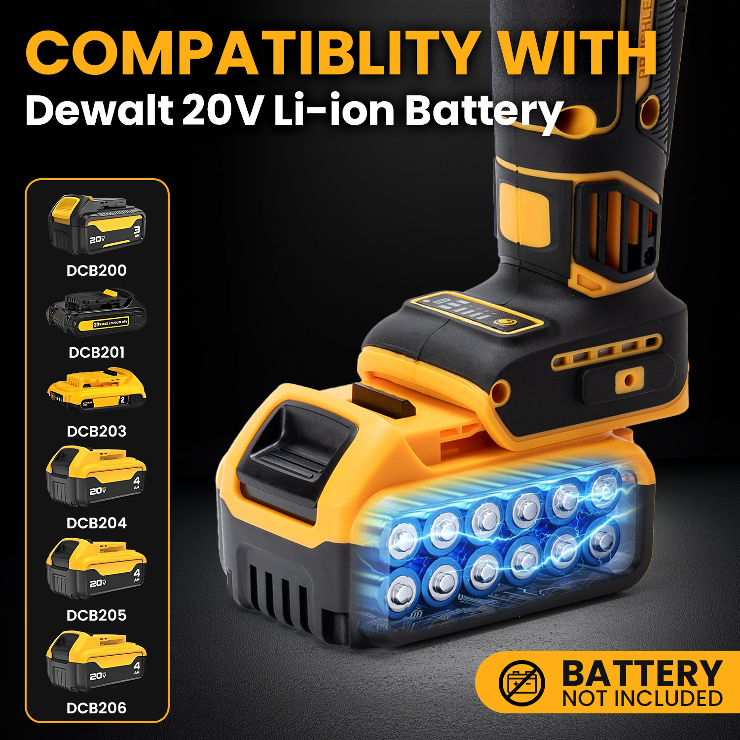 Cordless Angle Grinder, 125mm Disc, Fit Dewalt 20V Battery, 8500 RPM Max, Tool Only