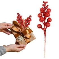 SMKE Christmas Glitter Berries Stems,Artificial Christmas Picks Sprays For Christmas Tree Ornaments,Filler Branches Holiday Wreath Garland Decorations,Diy Wreath,Crafts,Holiday Home Decor Red
