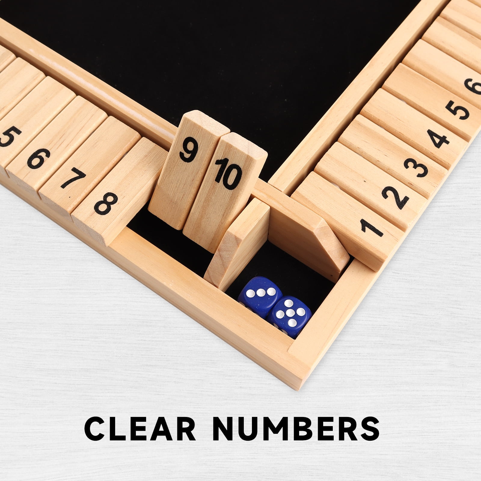 GSE Games & Sports Expert 4-Player 10 Numbers Wooden Shut the Box Dice Board Game with 8 Dices. Classic Tabletop Version of Popular English Pub Game - Natural Wood