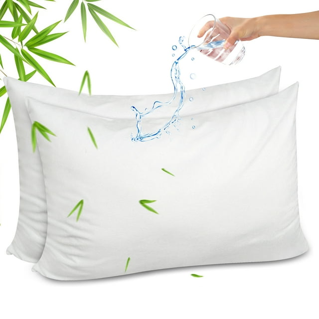 GOGREEN Bamboo Waterproof Pillow Protectors with Zipper Queen Size - Hypoallergenic Pillow Case Cover - 20" x 30" - 2-Pack White