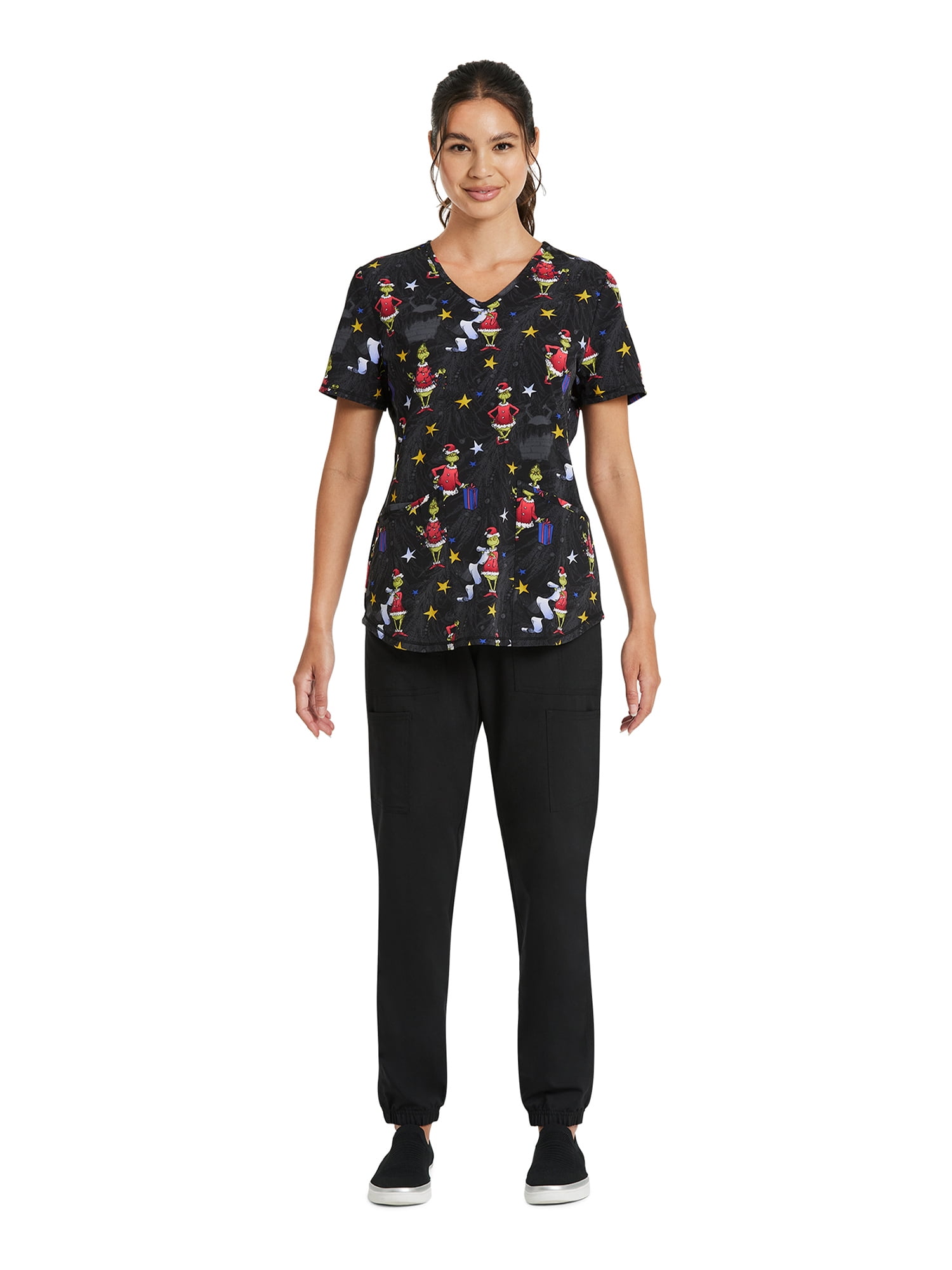 Scrubstar Women's Grinch Happiness Scrub Top, Sizes S-3X
