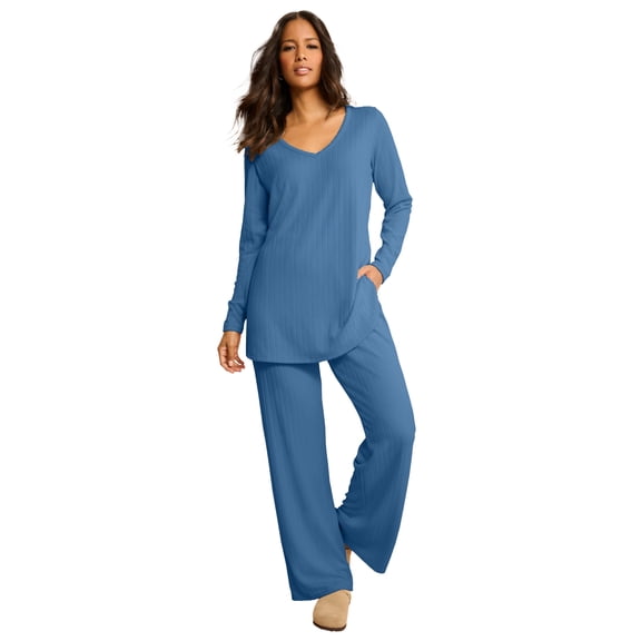 Roaman's Women's Plus Size Brushed Rib Pant Set