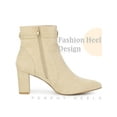 thumbnail image 3 of BLISSFUL STEP Pointed Toe Bow Block Heel Ankle Boots for Women, 3 of 5