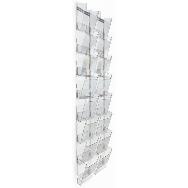 Wall Magazine Rack with 16 Tiered Pockets, 2 Columns of 8, Full View