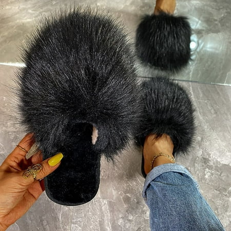 

YOTAMI Women s Shoes Women Girls Cute Cotton Short Plush Flat Slippers Casual Shoes Indoor Outdoor Black