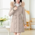 thumbnail image 3 of HTNBO Women's Winter Faux Fur Collar Coat Solid Color Loose Hooded Long Sleeves Drawstring Puffer Jacket, 3 of 4
