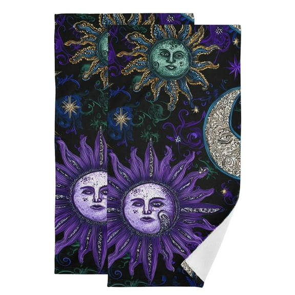 Moon Star Sun with Faces Hand Towel Absorbent Bath Towels for Bathroom Sports Gym 28" x 14" Set of 2