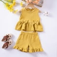 thumbnail image 3 of MEZZALL Girls 2PCS Summer Outfits Sweet Cute Sleeveless Tops And Ruffle Shorts Clothing Set Versatile Infants Dailywear, Yellow, 18-24 Months, 3 of 8