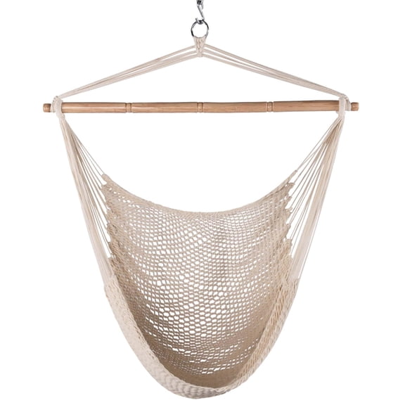 Caribbean Rope Hanging Swing Chair, Handmade Soft-Spun Cotton Weaving Chair with 40" Hardwood Spreader Bar, Comfortable Hammock Chair for Indoor, Backyard & Patio