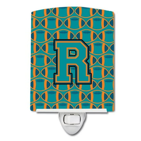 

Letter R Football Aqua Orange & Marine Blue Ceramic Night Light
