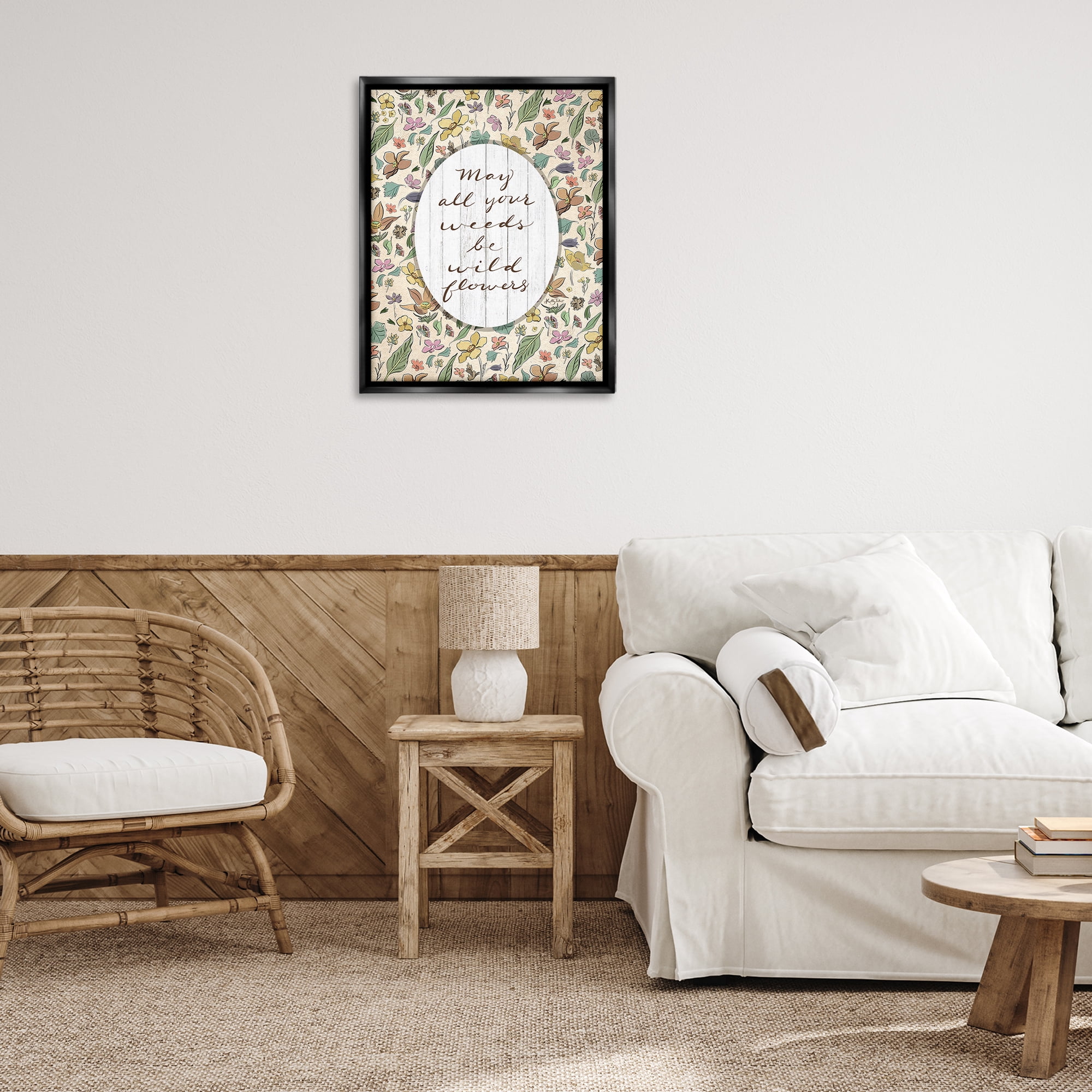 Stupell Industries Sentimental Wildflowers Phrase Plants & Flowers Painting Black Floater Framed Canvas Art Print Wall Art, 25 x 31