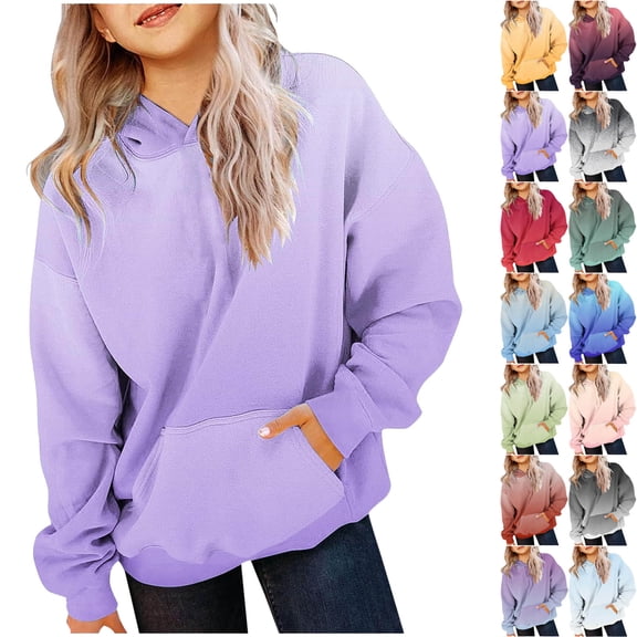 DJDLJWCJ Hoodies for Girls Long Sleeve Stretch Soft Pullover Hoodie Loose Fit Hooded Sweatshirt Purple Size 13