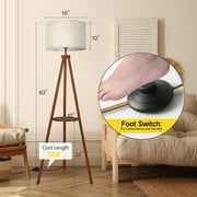 OUTON 63 Wood Tripod Floor Lamp with Shelves, Dimmable Standing Lamps with Remote Control, Modern Shelf Floor Lamp for Living Room, Bedroom, Office, LED Bulbs Included