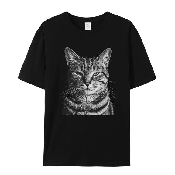 Women's Graphic T-Shirt Tops Black 3XL Modern Black Realistic Cat Women's Tops Crew Neck Short Sleeve Tees