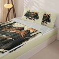 thumbnail image 3 of Castle Fairy Jungle Wildlife Bear Zipper Queen Comforter Set with Fitted Sheet and 2 Pillowcases,Sunset Pine Mountain Zipper Bedding Set,Beige Orange Black,Grey Reversible,4 Pieces, 3 of 6