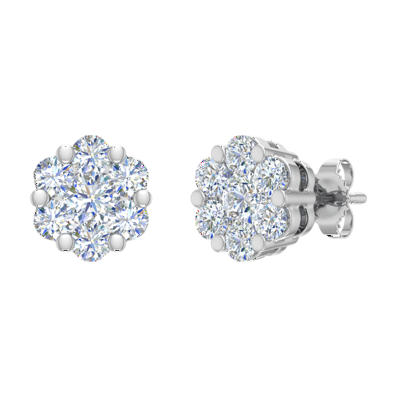 1 Carat (ctw) Cluster Diamond Stud Earrings in 14K White Gold