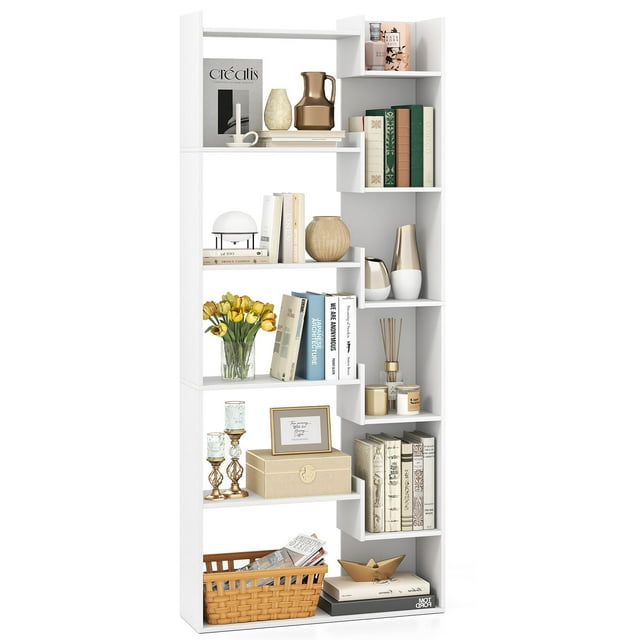 Costway 1 PCS 6-tier Bookshelf Tall Display Shelf with 11 Open Shelves 2 Anti-tipping Kits White