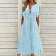 thumbnail image 2 of Stamzod Women's V-Neck Dresses 2026 Summer Eyelet Short Sleeve Casual Midi Dress Beach Vacation Clothes Light Blue-1 M, 2 of 6