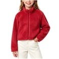 thumbnail image 3 of Falkdiz Girls Long Sleeve Shirts Fleece Warm Cropped Tops Outdoor Winter Mock Neck School Solid Color Zip-up for Girls , Red , Size: 14-15 Years, 3 of 8