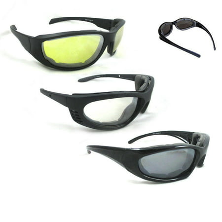 3 Pair Combo Padded Motorcycle Sunglasses Wind Resistant Riding Glasses New !