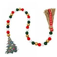 Christmas Wooden Bead Wreath with Tassels, Decorated with Snowman
