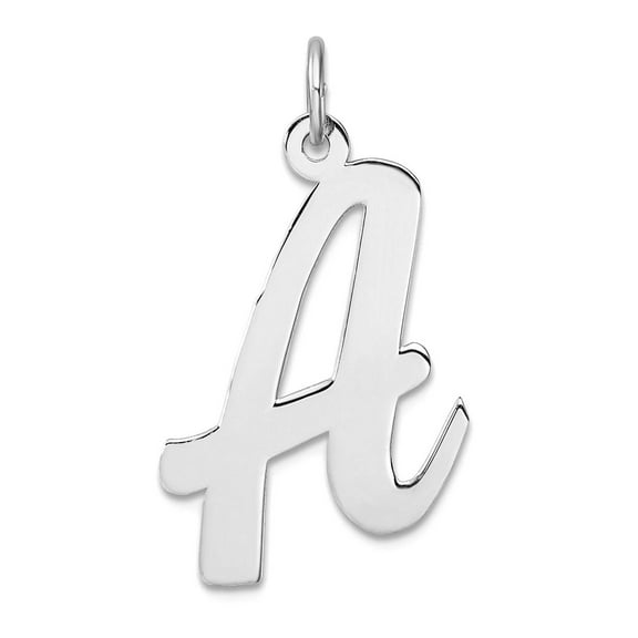 Large 925 Sterling Silver Rhodium Plated Script Letter A Initial Charm 29.28x16.67mm Wide 0.46mm Thick Pendant Necklace