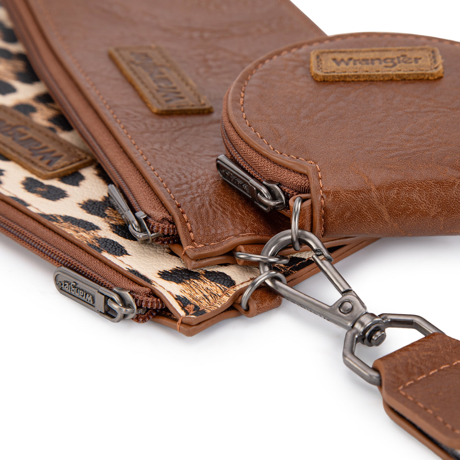 Wrangler Women's Keychain Wristlet Wallet Dual Pouch Design with Zipper Coin Purse, Spacious & Easy to Carry, Leopard