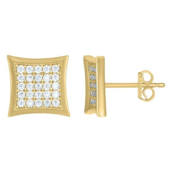10k Yellow Gold Mens Cubic-Zirconia Square Stud Earrings