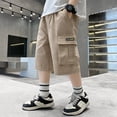 thumbnail image 2 of Zanarzt Boy Shorts Boy's Cargo Shorts Kids Athletic Basketball Bermuda High Waist Sweat Shorts with Pockets 15-16 Years,Khaki, 2 of 7